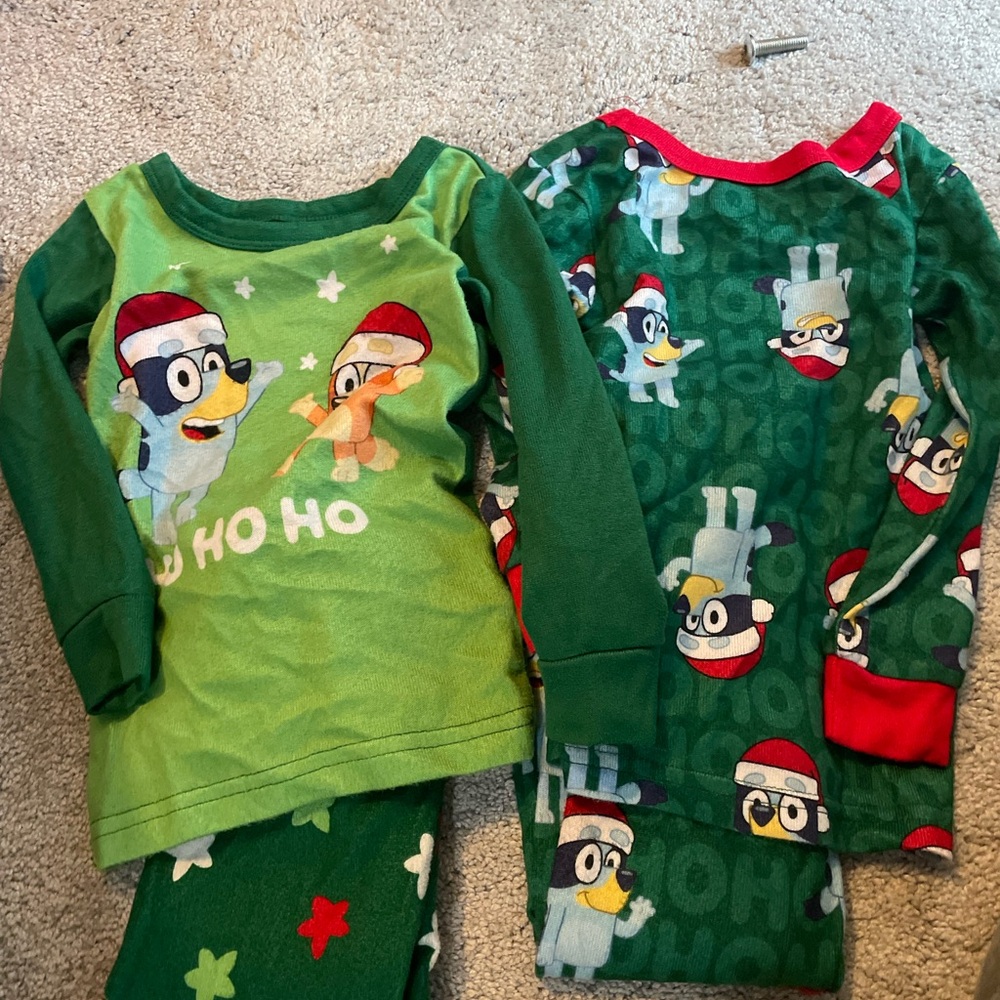 Green Kids Pajama Set with Festive Characters